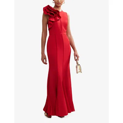 Phase Eight Womens Red Tyra Ruffle-neck Sleeveless Stretch-woven Maxi Dress In Red
