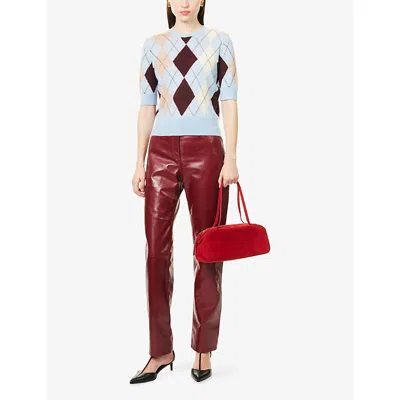 Khaite Womens Light Blue Multi Anders Short-sleeves Cashmere And Wool Top In Blue