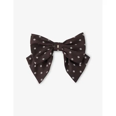 Sandro Printed Satin Bow Barrette In Black