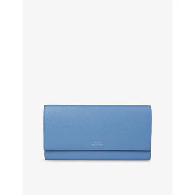 Smythson Nile Blue Panama Marshall Logo-embossed Leather Travel Wallet In Blue