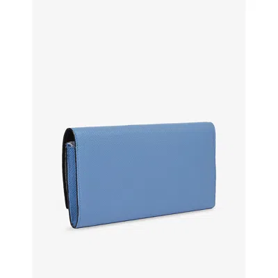 Smythson Nile Blue Panama Marshall Logo-embossed Leather Travel Wallet In Blue