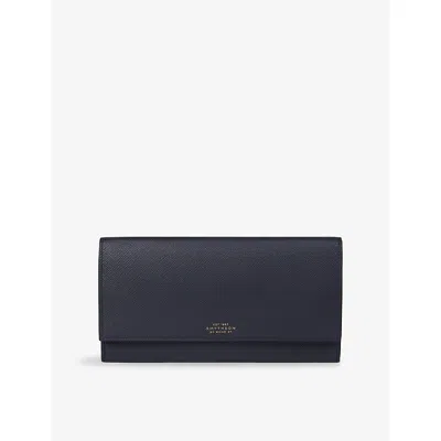 Smythson Navy Panama Marshall Leather Travel Wallet In Blue