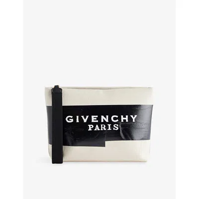 Givenchy Womens Beige Black Logo Tape Canvas Pouch In Multi
