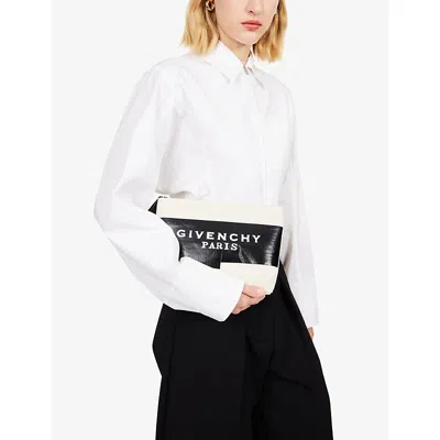Givenchy Womens Beige Black Logo Tape Canvas Pouch In Multi