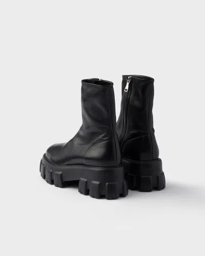 Prada Black Stretch Nappa Monolith Ankle Boots In Black