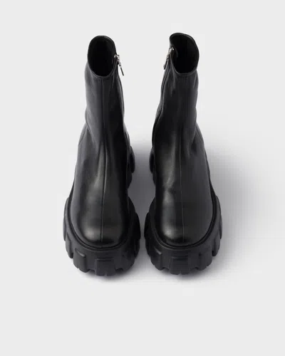Prada Black Stretch Nappa Monolith Ankle Boots In Black