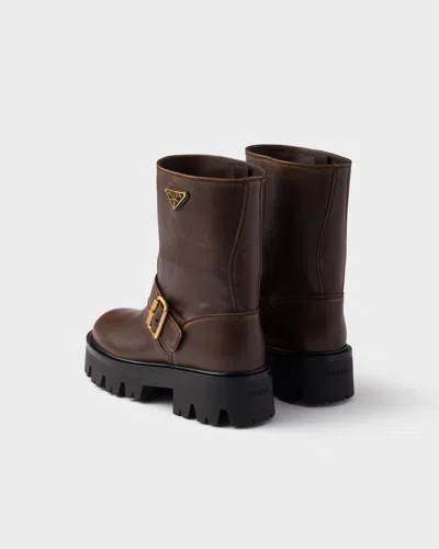 Prada Vintage-finish Leather Booties In Black