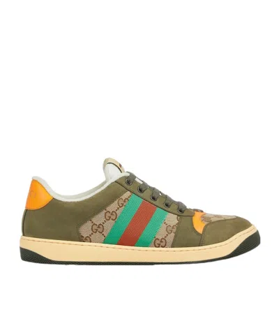 Gucci Men Screener Low-top Leather And Gg Supreme Fabric Sneakers In Multi