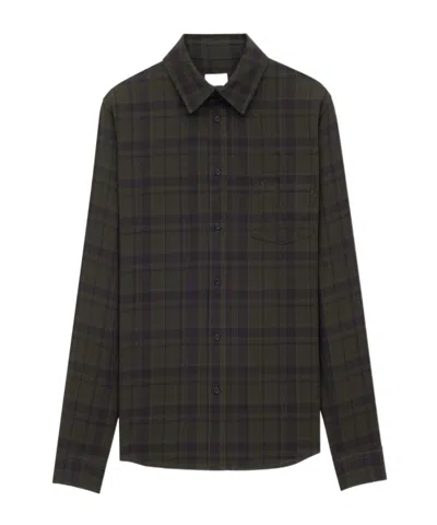 Saint Laurent Cassandre Shirt In Cotton Check In Gray