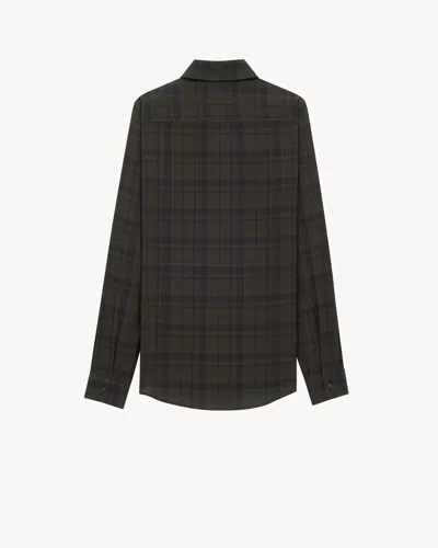 Saint Laurent Cassandre Shirt In Cotton Check In Gray