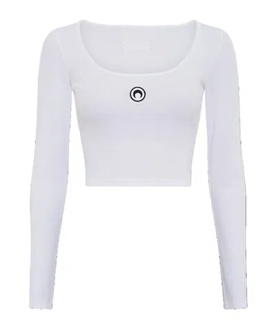 Marine Serre Short Sleeve Cropped Top With Scoop Neck In White
