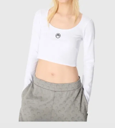Marine Serre Short Sleeve Cropped Top With Scoop Neck In White