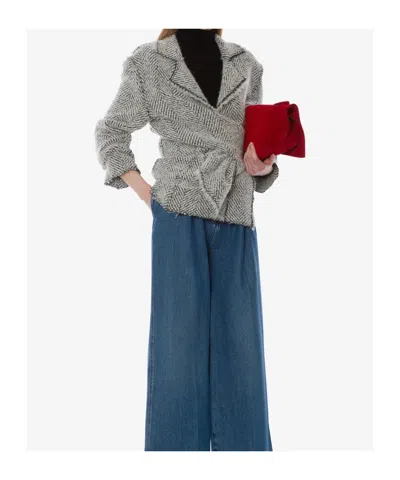 Alberta Ferretti Herringbone-pattern Jacket In Gray