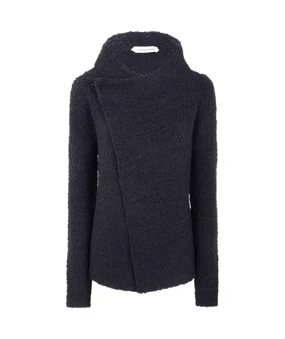 Alberta Ferretti Asymmetric Wool Blend Jacket With High Neck In Black