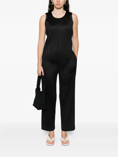 Issey Miyake Pleats Please  Pleated Straight Trousers In Black