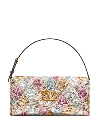 Valentino Vain Small Diamond Sequin-embroidered Shoulder Bag In Pink