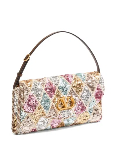 Valentino Vain Small Diamond Sequin-embroidered Shoulder Bag In Pink
