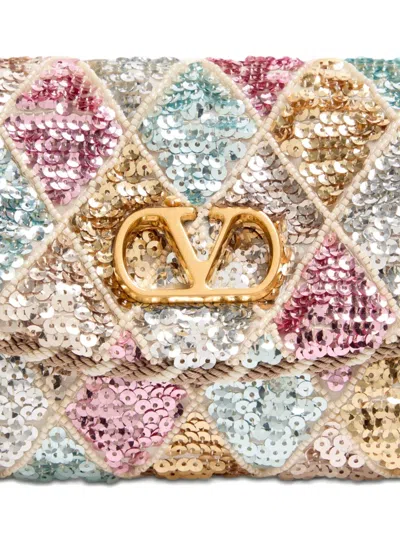 Valentino Vain Small Diamond Sequin-embroidered Shoulder Bag In Pink