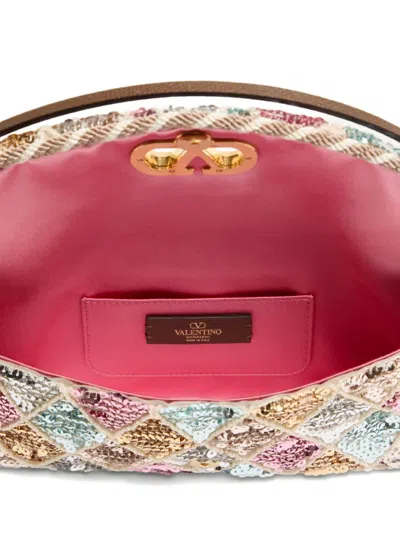 Valentino Vain Small Diamond Sequin-embroidered Shoulder Bag In Pink