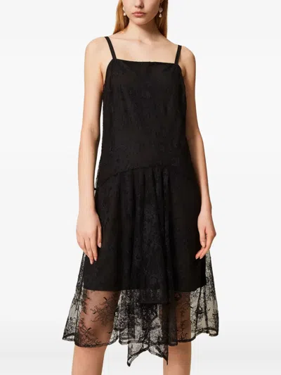 Twinset Lace-overlay Midi Dress In Black