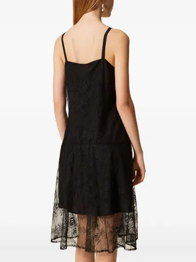 Twinset Lace-overlay Midi Dress In Black