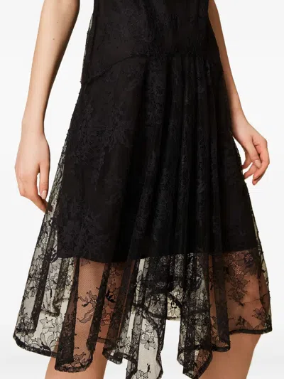 Twinset Lace-overlay Midi Dress In Black