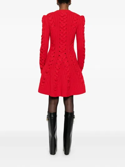 Alexander Mcqueen Ribbed And Cable-knit Wool And Cashmere-blend Mini Dress In Red