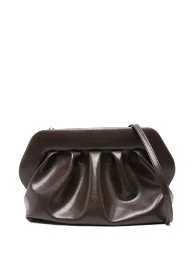 Themoirè Pleated Rectangular Clutch In Vegan Pu In Brown