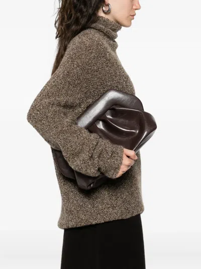 Themoirè Pleated Rectangular Clutch In Vegan Pu In Brown