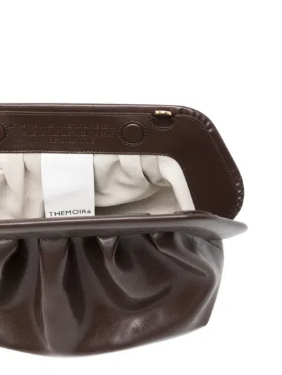 Themoirè Pleated Rectangular Clutch In Vegan Pu In Brown
