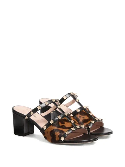 Valentino Animal Print Block Heel Open Toe Sandals In Animal Print