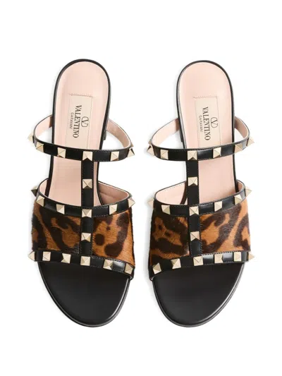 Valentino Animal Print Block Heel Open Toe Sandals In Animal Print