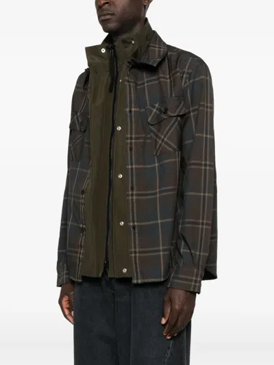 Sacai Check-print Layered Shirt In Brown