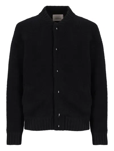 Laneus Boucle Buttoned-up Bomber Jacket In Black