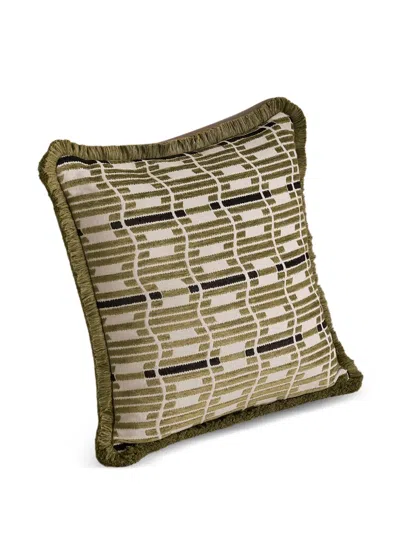 Soho Home Erin Geometric-pattern Fringed Cushion In Green