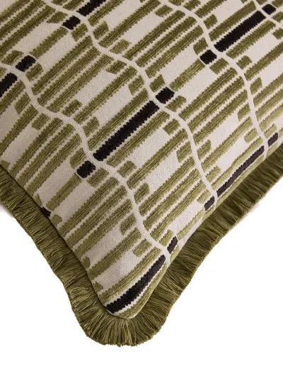 Soho Home Erin Geometric-pattern Fringed Cushion In Green