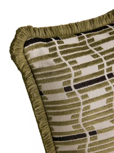 Soho Home Erin Geometric-pattern Fringed Cushion In Green