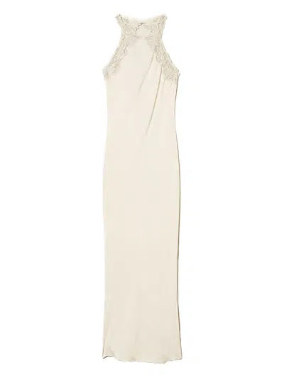 Twinset Lace-embellished Satin Dress In White