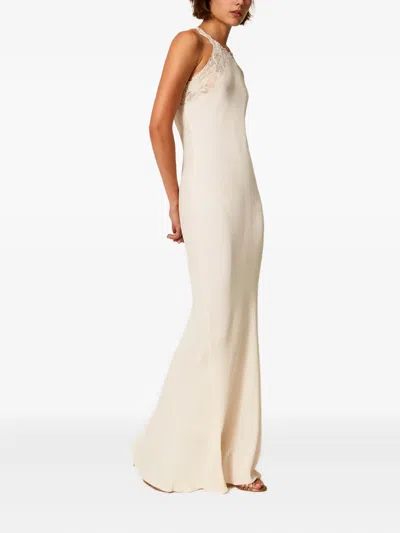 Twinset Lace-embellished Satin Dress In White