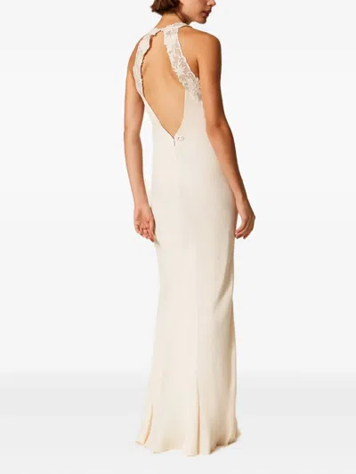 Twinset Lace-embellished Satin Dress In White