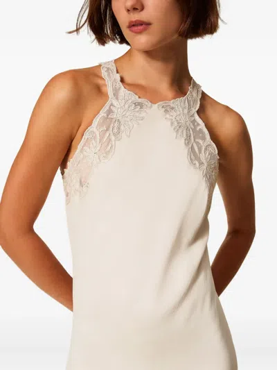 Twinset Lace-embellished Satin Dress In White