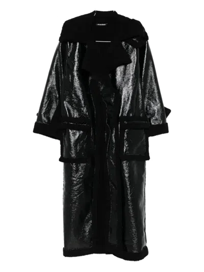 Ottolinger Black Oversized Split Faux-shearling Coat In Black