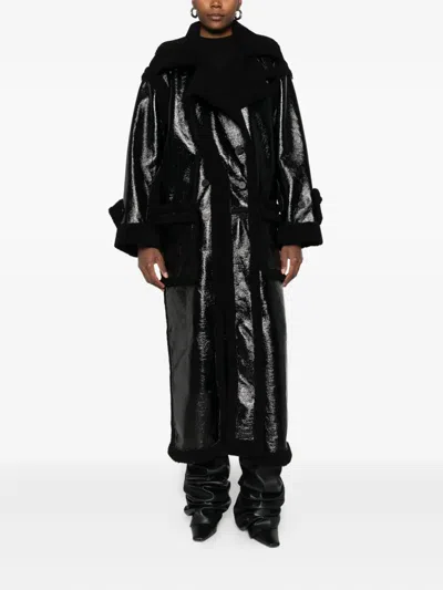 Ottolinger Black Oversized Split Faux-shearling Coat In Black