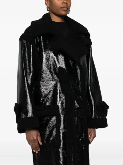 Ottolinger Black Oversized Split Faux-shearling Coat In Black