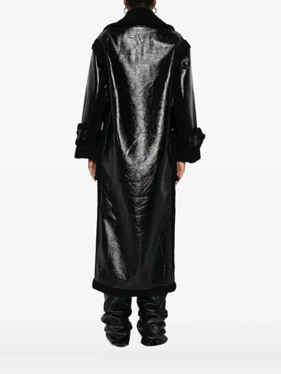 Ottolinger Black Oversized Split Faux-shearling Coat In Black