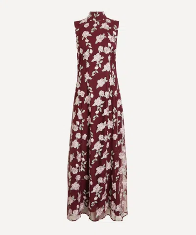 Rotate Birger Christensen Womens Asyna Floral-embroidered Mesh Maxi Dress Zinfandel In Brown