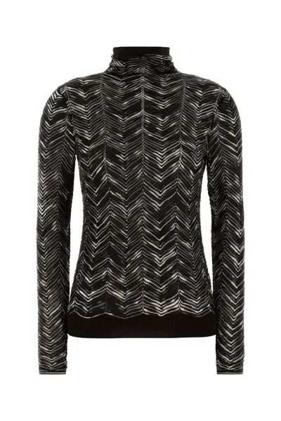 Missoni Chevron Pattern Knit Sweater With Mock Neck In Black