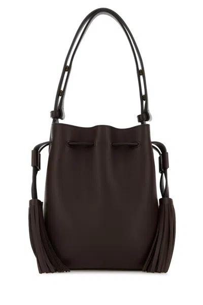 Valentino Borsa A Secchiello Vlogo Signature In Pelle Cioccolato  Donna In Brown
