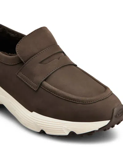 Tod's Sporty Suede Loafers Rubber Sole In Brown