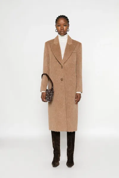 Twinset Tailored Camel Coat With Notched Lapel In Neutral